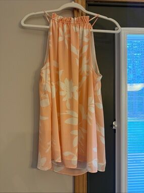 Women’s Peach Floral Halter Neck Tank Top